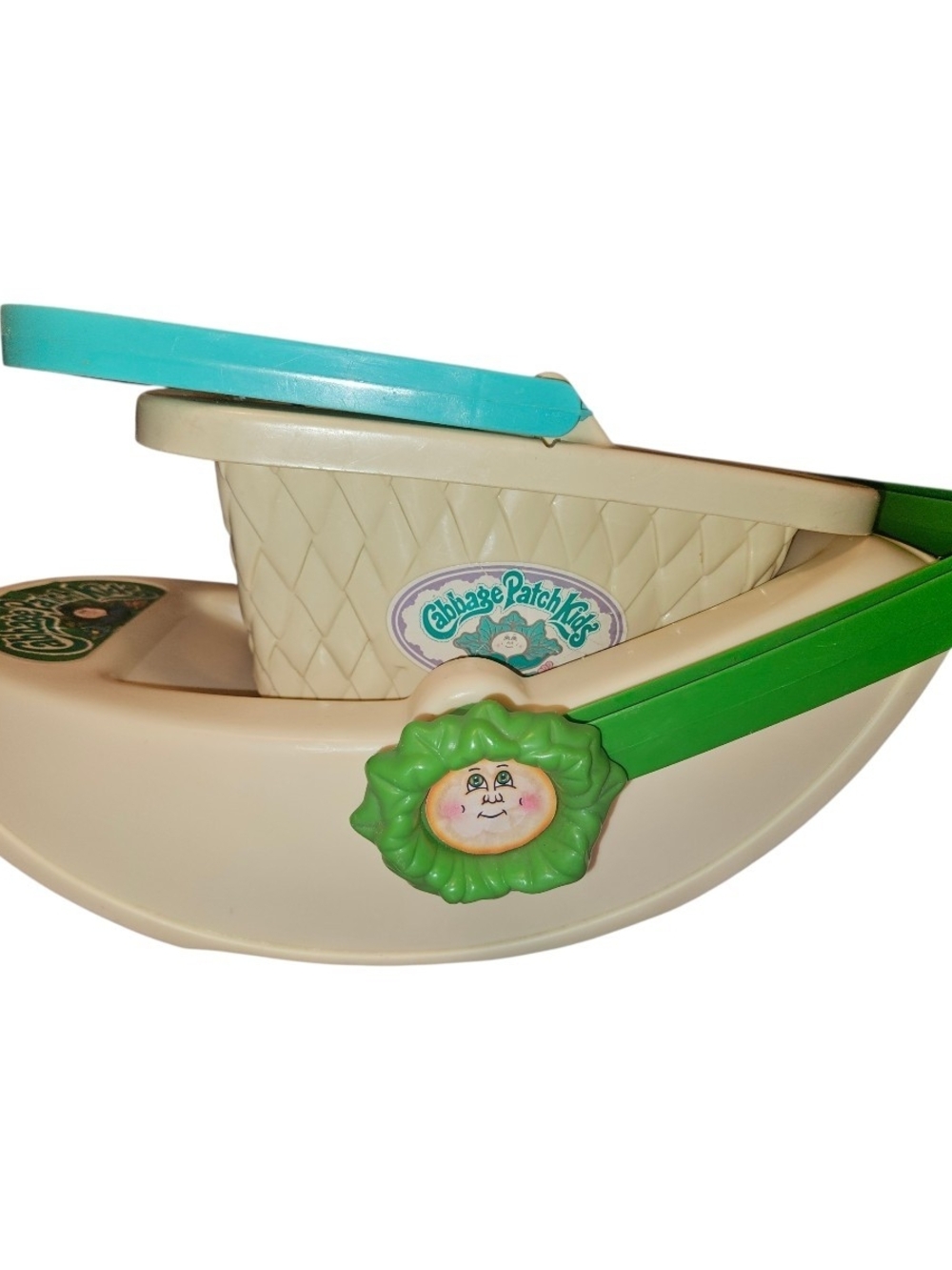 1980s Cabbage Patch Kids Cream & Green Rocking Bassinet